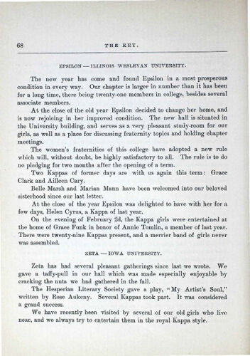 Chapter Letters: Epsilon - Illinois Wesleyan University, March 1889 (image)